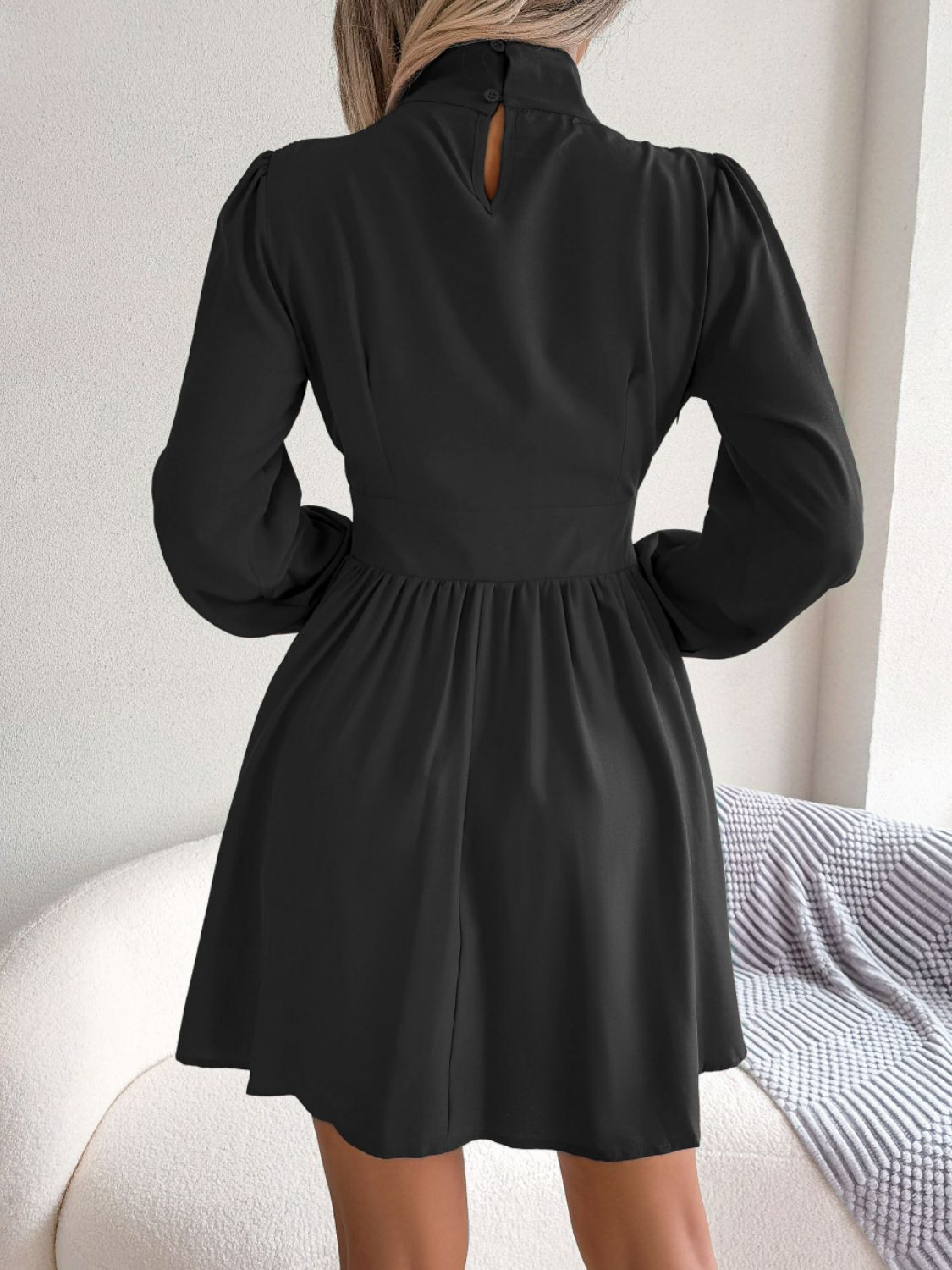 Cutout Turtleneck A-Line Mini Dress - store name